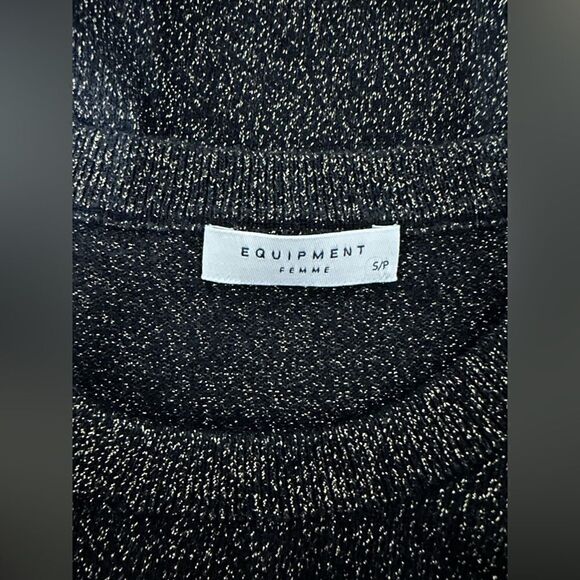 Equipment Femme Ondine Crew Neck Sweater Black/Gold Sparkle Merino Wool/… - Picture 5 of 7